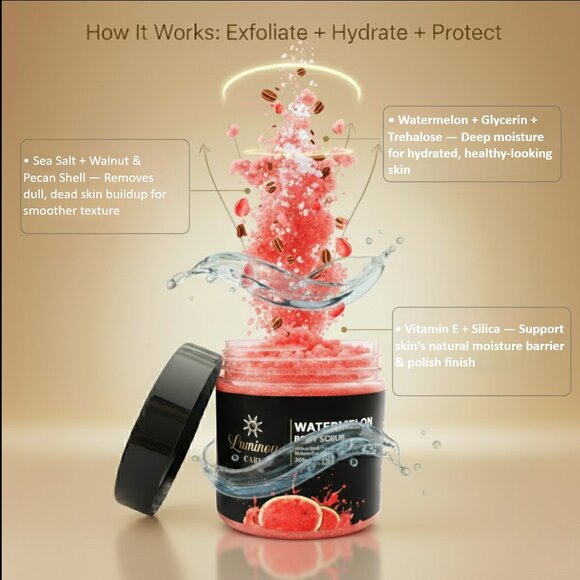Luminous Care Watermelon Body Scrub | Sea Salt + Walnut Shell Exfoliating 200g - Picture 6 of 10